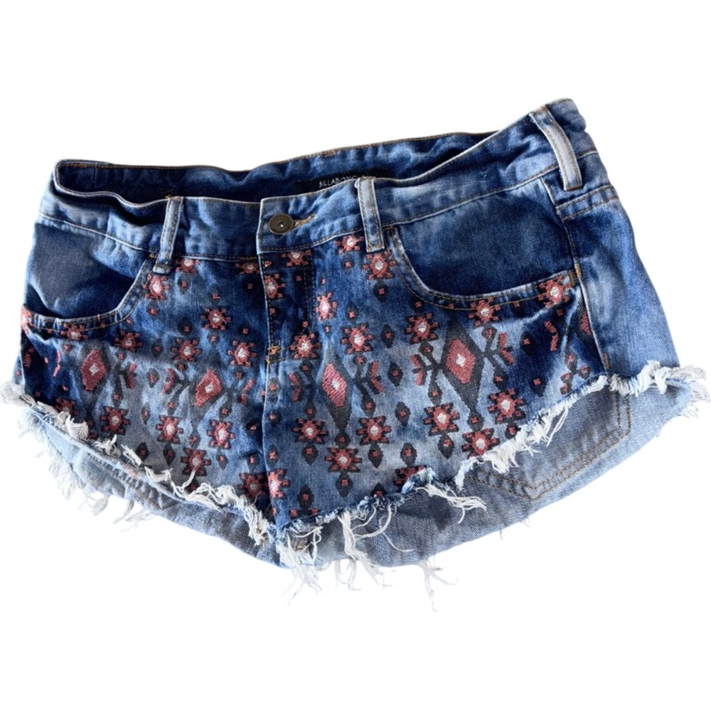Billabong Denim Shorts Ladies Size 27 Floral Print Blue Cotton Festival - Picture 2 of 7